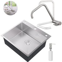 Edelstahl Küchenspüle + Umklappbare Küchenarmatur Set, 54 × 49 cm Einbauspüle mit Seifenspender, Vorfenster Spültischarmatur, Silber/Gebürstet von AURALUM MAX