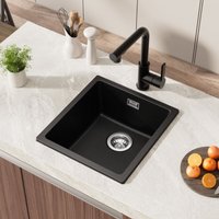 Granitspüle 40 x 44 cm Spülbecken Granit, Einbau Küchenspüle, klein Granit Einbauspüle mit Siphon Ab- und Überlaufgarnitur von AURALUM MAX