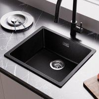 Granitspüle 50 x 44 cm Spülbecken Granit, Einbau Küchenspüle, Granit Einbauspüle mit Siphon Ab- und Überlaufgarnitur von AURALUM MAX