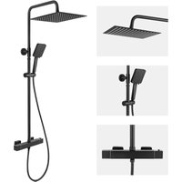 Thermostatische Duschsäule,mit Duschkopf 30 x 30 CM,6-strahliger Duschkopf,höhenverstellbar,Duschset mit Mischbatterie,Schwarz. von AURALUM MAX
