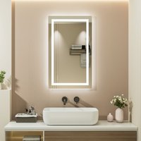 Auralum - 100 x 60 cm Badezimmerspiegel mit Touch Steuerung, 3 Lichtfarben Dimmbar, Antibeschlag, IP64 Wasserdicht von AURALUM