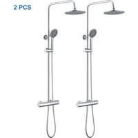 2er Set Duschsystem mit Thermostat fürs Bad Duscharmatur Duschset Duschkopf Badezimmer Regendusche inkl. Überkopfbrause - Auralum von AURALUM
