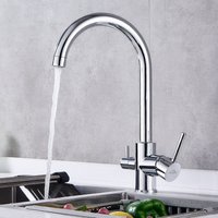 3 Wege Wasserhahn Küche Höhe 38.5 cm, 360°drehbar Küchenarmatur Spültischarmatur für Wasserfilter, Trinkwasserhahn mit 2 Hebel, Chrom - Auralum von AURALUM