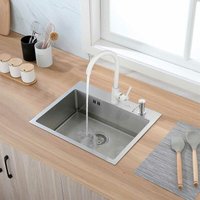 Auralum - 55 x 45 cm Edelstahl Küchenspüle + Wasserhahn Küche+ 300ml Seifenspender + Siphon mit Über- und Ablaufgarnitur von AURALUM