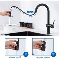 Auralum - Ausziehbar Küchenarmatur Spültischarmatur Küche mit Brausekopf, hohe Auslauf Mischbatterie, Hochdruck Einhebel Wasserhahn für Küche, Schwarz von AURALUM