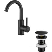 Auralum - Badarmatur 360° Drehbar Waschtischarmatur Badwasserhahn + Siphon mit pop up Ablaufgarnitur mit Überlauf, Schwarz von AURALUM