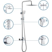 Duschset Quadrat Duschsäule Duschsystem, Chrom Regendusche Duschset mit Kopfbrause eckig und Handbrause, Höhenverstellbare Duschstange für Dusche und von AURALUM