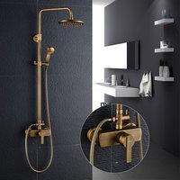 Duschsystem Retro Messing gebürstet Duschset Duschsäule mit verstellbarer Stange Duschsystem mit Griffschalter - Auralum von AURALUM