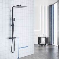 Auralum - Duschsystem mit Thermostat Edelstahl Duschset mit 12-Zoll Quadrat Kopfbrause 30 x 30cm und Handbrause, Regendusche Höhenverstellbar 90cm von AURALUM