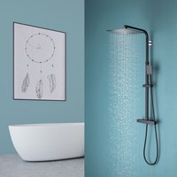 Edelstahl Duschsystem mit Thermostat Schwarz, 2 Funktion Wasserauslauf Duschset mit Kopfbrause 30x30cm und Höhenverstellbar Duschstange - Auralum von AURALUM