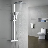 Duschsäule mit Thermostatmischer aus Edelstahl – Duschset mit 10-Zoll-Duschkopf und Handbrause-Duschsystem – höhenverstellbar von 80 cm bis 120 cm von AURALUM
