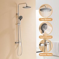 Auralum Regendusche Duschsystem Chrom Duscharmatur Duschset mit Armatur, 2 Funktion Duschsäule Regenduschset mit Verstellbare Duschstange von AURALUM