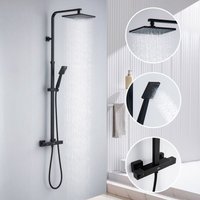 Auralum - Schwarz Duschsystem mit Thermostat Regendusche Duscharmatur Duschset Dusche Duschsäule von AURALUM