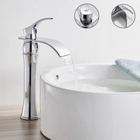 Auralum - Wasserfall Waschtischarmatur, hoher Auslauf Wasserhahn Bad Chrom, kaltes und heißes Waschbeckenarmatur für Badezimmer, einzigartiges Design von AURALUM