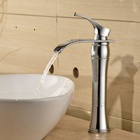 Auralum - Wasserhahn Bad, Waschtischarmaturen mit Hoher Wasserfall Auslauf für Badezimmer Waschbecken, Chrom von AURALUM