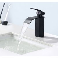 Auralum - Hochdruck Wasserfall Wasserhahn Bad Armatur Mischbatterie Badarmatur Einhebelmischer Waschtischbatterie für Badezimmer, Schwarz von AURALUM