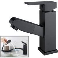 Auralum - Wasserhahn Bad Armatur mit 45cm Ausziehbar Schwarz, Waschtischarmatur Badarmatur und Abnehmbarer Luftsprudler für Badezimmer von AURALUM