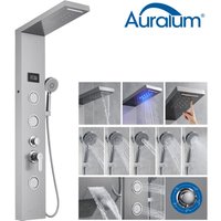 Duschpaneel Hydromassage-Duschsäule LED-LCD-Duschpaneel aus gebürstetem Edelstahl mit 3 Massagedüsen Runder Duschkopf von AURALUM