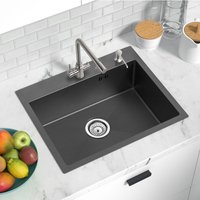 Auralum Rechteckige Küchenspüle 55 × 45 cm, Edelstahl Einbau Spülbecken mit Seifenspender Nano-Spüle schwarz / dunkelgrau Geeignet für Küchenplatten von AURALUM MAX