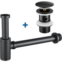 Auralum - Siphon + pop up Ablaufgarnitur Set mit Überlauf Stöpsel Abfluss Ventil Waschbecken Waschtisch Ablauf, Schwarz von AURALUM