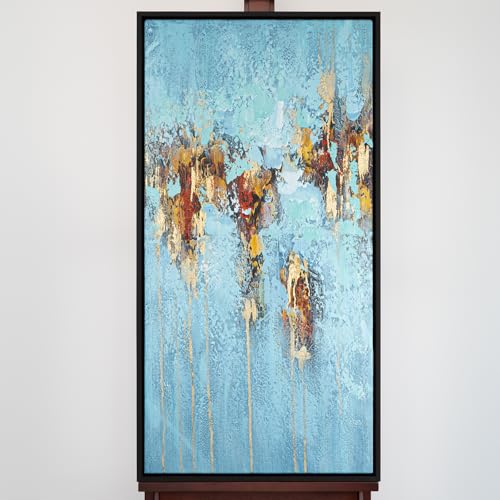 60x120 Wandbild Hochformat Format – Acrylkunst handgemalt in Blau & Türkies mit Schattenfugenrahmen Schwarz – Gemälde für Schlafzimmer, Wohnzimmer oder Büro – Zeitlose Seele von AUREDAS