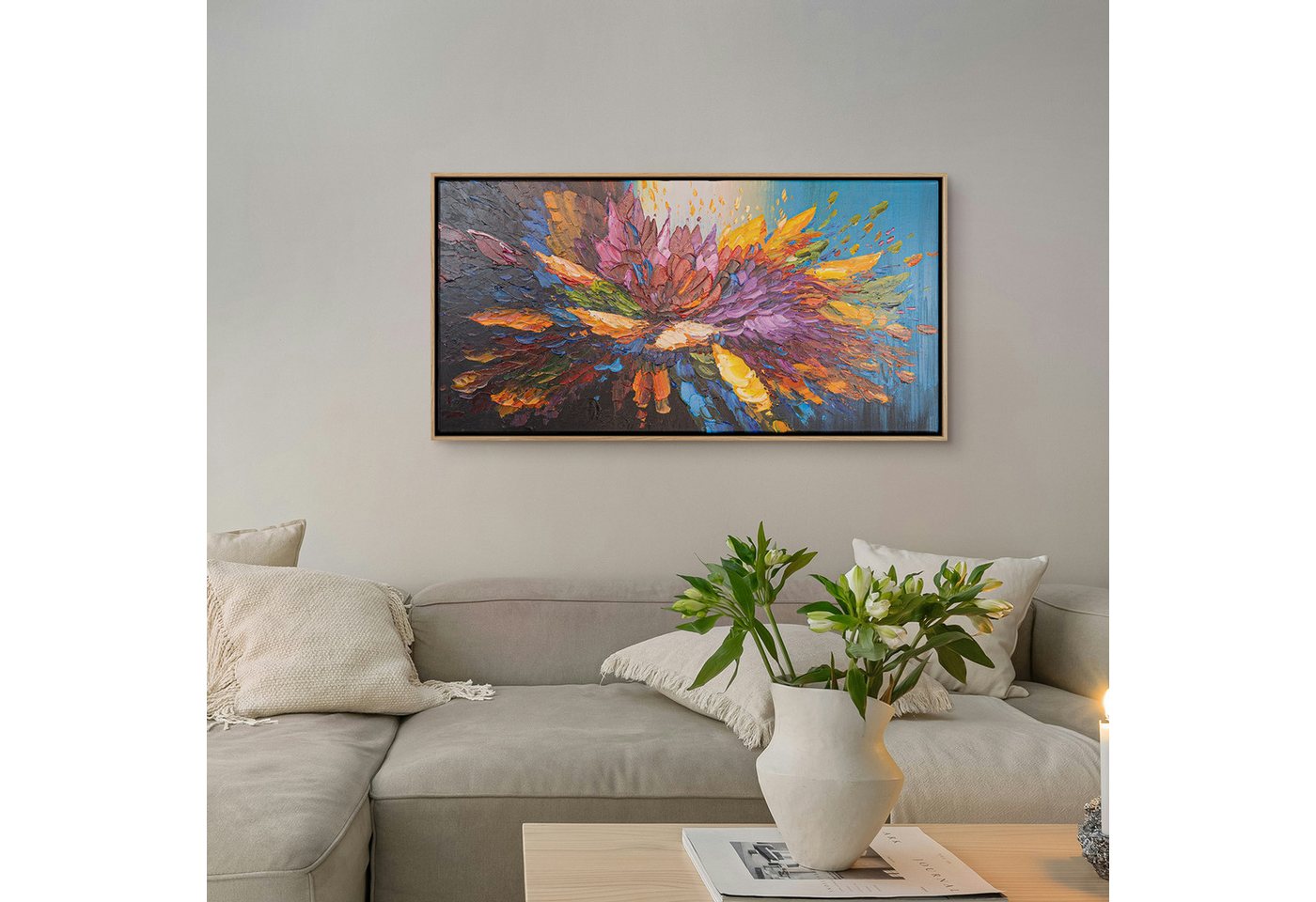 AUREDAS Bild mit Rahmen Tanz der Farben, 100x50 Rahmen hell, Abstrakt, Blüte, Gemälde, Blume AUREDAS Bild mit Rahmen Tanz der Farben, 100x50 Rahmen hell, Abstrakt, Blüte, Gemälde, Blume von AUREDAS