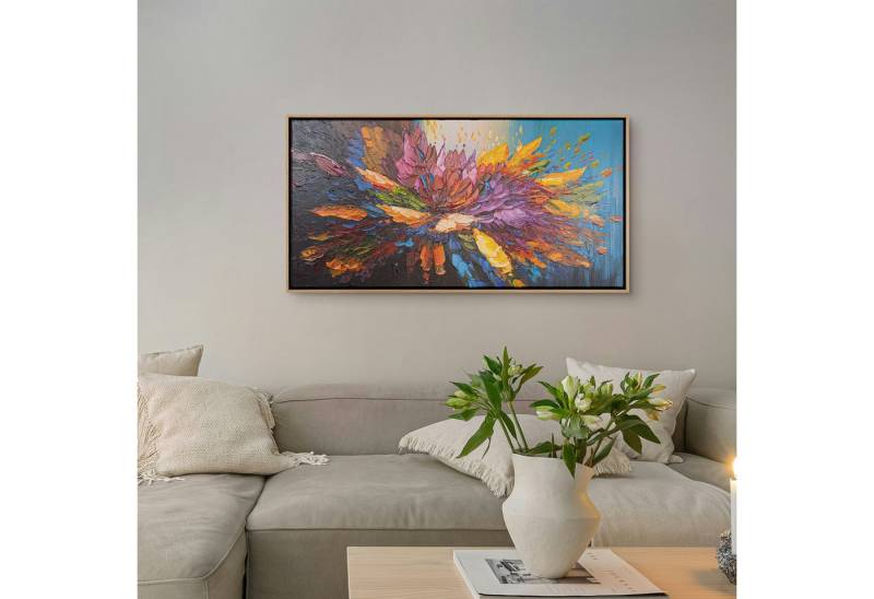 AUREDAS Bild mit Rahmen Tanz der Farben, 100x50 Rahmen hell, Abstrakt, Blüte, Gemälde, Blume von AUREDAS