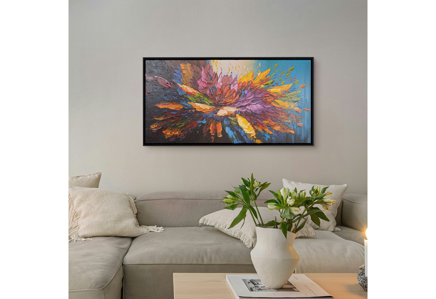 AUREDAS Bild mit Rahmen Tanz der Farben, 100x50 Rahmen schwarz, Abstrakt, Blüte, Gemälde, Blume AUREDAS Bild mit Rahmen Tanz der Farben, 100x50 Rahmen schwarz, Abstrakt, Blüte, Gemälde, Blume von AUREDAS