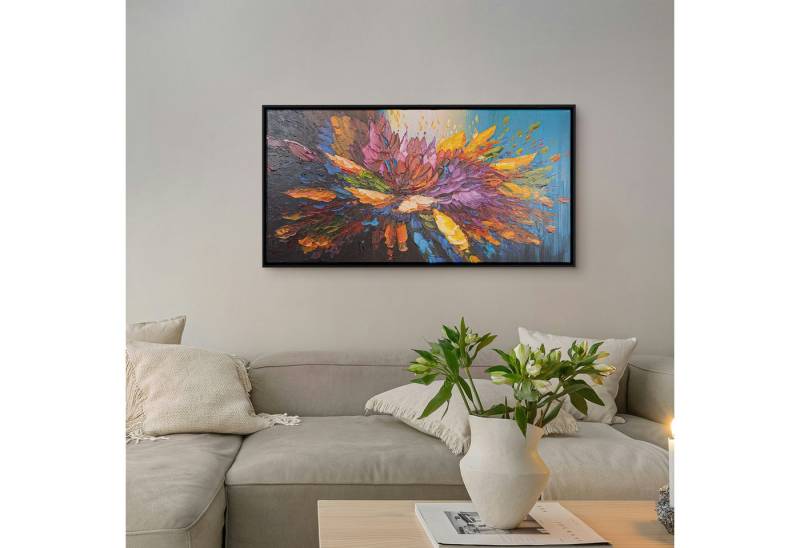 AUREDAS Bild mit Rahmen Tanz der Farben, 100x50 Rahmen schwarz, Abstrakt, Blüte, Gemälde, Blume von AUREDAS