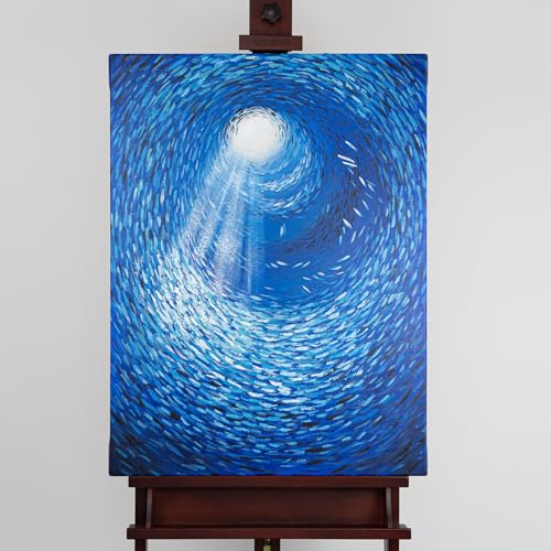 AUREDAS Handgemaltes Acrylgemälde in Blau Abstrakt auf Leinwand - Tiefen der Stille - 60x80 groß ohne Rahmen Wandbild für Wohnzimmer, Schlafzimmer oder Büro im Hochformat von AUREDAS