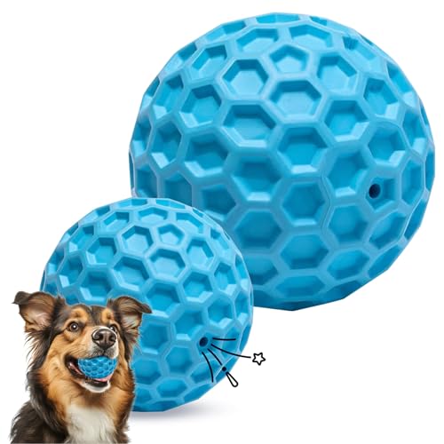 AURIVEE 2 Stück Robustes Quietschender Hundespielzeug Ball,Langlebiges Kauspielzeug für Aggressive Kauer gegen Angst & Langeweile (S+M) von AURIVEE