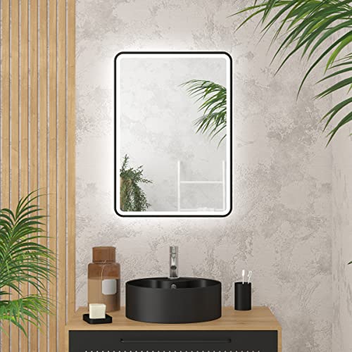 Aurlane GO Black LED Badezimmerspiegel mit LED-Beleuchtung und schwarzem Rand, 50 x 70 cm von AURLANE