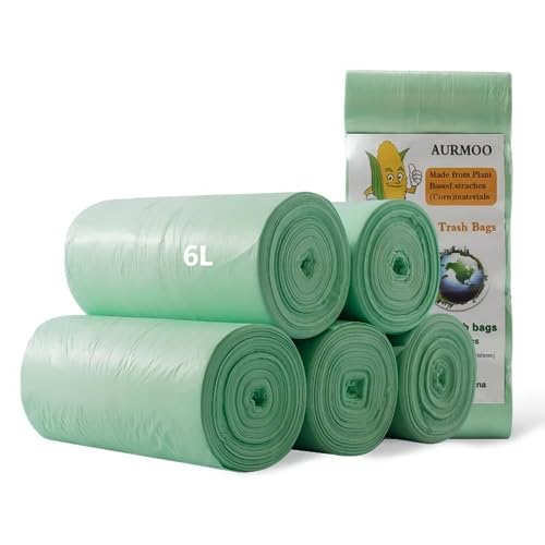 AURMOO 165 Stück Biomüllbeutel 6L, Müllbeutel, Haushaltsmüllbeutel, Biologisch Abbaubar Beutel, Müllbeutel/Mülltüten, Müll-abfallbeutel für Küche, Büro, Wohnzimmer(W36xH37cm,Grün) von AURMOO