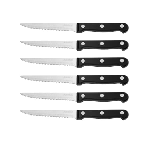 AURMOO Steakmesser Set 6-teilig, Scharfes Steakmesser-Set, Profi Steak messer mit Wellenschliff, Steak Messer Sets aus Edelstahl, Ergonomischem Griff Steakmesserset für Heim und Restaurant von AURMOO