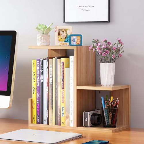 AUSHOPLAH Holz Schreibtisch Organizer, Tischablage mit Bücherregal, 31x31x15 cm, Mehrstufiges Design für Büro und Studium E211 (Holz) von AUSHOPLAH
