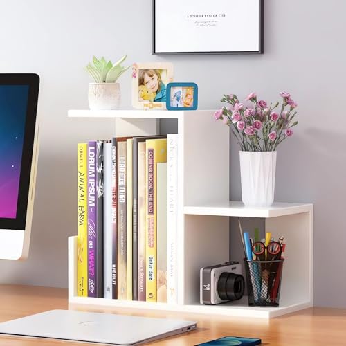 AUSHOPLAH Holz Schreibtisch Organizer, Tischablage mit Bücherregal, 31x31x15 cm, Mehrstufiges Design für Büro und Studium E211 (Weiß) von AUSHOPLAH