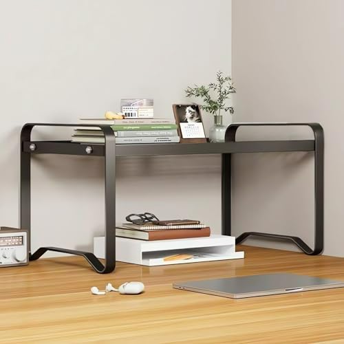 AUSHOPLAH Moderner Desktop Organizer Regal, Schwarz oder Weiß, Metall, 40x21x18cm, 2 Ebenen Bücherregale, Schreibtisch Aufbewahrung für Bücher und Bürobedarf E333 (Schwarz) von AUSHOPLAH