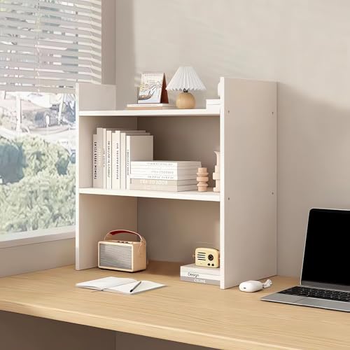 AUSHOPLAH Schreibtisch-Organizer-Regal, 2-stufiges Holz-Bücherregal, Minimalistisch, Büro-Schreibtisch-Aufbewahrungsregal, Regal C1 (A Weiß) von AUSHOPLAH