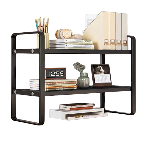 Desktop Organizer Rack, Büro Schreibtisch Lagerregal, Desktop Bücherregal Holz Bücherregal (Schwarz+Schwarz) von AUSHOPLAH