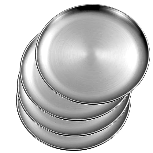 Set von 4 30 cm Edelstahl Speiseteller Steak Salat Metall Speiseteller Pizza Pasta Runder Teller (4 Stück Silber 30 cm) von AUSHOPLAH