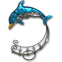 Blauer Delphin Weinregal Mit Glashaltern - Handgefertigte Metallkunst Lebendige Farben Einzigartige Geschenkidee Kopffüßer Liebhaber Strand Nautisch von AUSISLANDBUDDHA