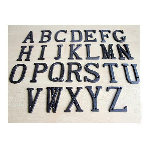 AUSUKY 1 x Gusseisen-Schild aus Schmiedeeisen, Antik-Look, schwarz, Buchstaben und Zahlen von AUSUKY