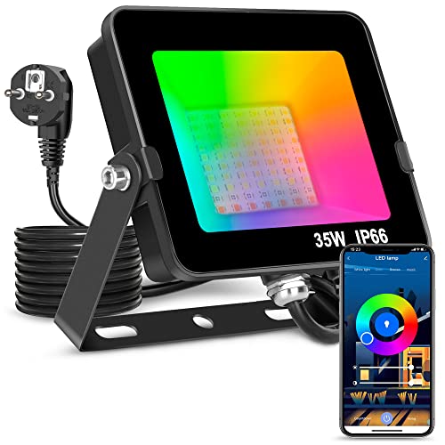 LED Strahler 35W Smart RGB Farbwechsel Flutlichter Bluetooth APP Control IP66 Wasserdichtes dimmbares Atmosphärenlicht für dekorative Bühne Landschaft Garten Baum scheinwerfer EU 2 pin plug(1 Stück) LED Strahler 35W Smart RGB Farbwechsel Flutlichter Bluetooth APP Control IP66 Wasserdichtes dimmbares Atmosphärenlicht für dekorative Bühne Landschaft Garten Baum scheinwerfer EU 2 pin plug(1 Stück) von AUSYDE