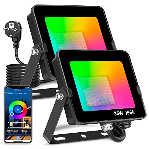 LED Strahler 35W Smart RGB Farbwechsel Flutlichter Bluetooth APP Control IP66 Wasserdichtes dimmbares Atmosphärenlicht für dekorative Bühne Landschaft Garten Baum scheinwerfer EU 2 pin plug(2 Packung) LED Strahler 35W Smart RGB Farbwechsel Flutlichter Bluetooth APP Control IP66 Wasserdichtes dimmbares Atmosphärenlicht für dekorative Bühne Landschaft Garten Baum scheinwerfer EU 2 pin plug(2 Packung) von AUSYDE