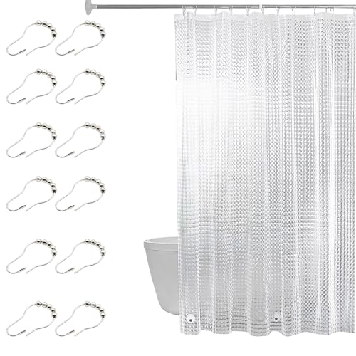 AUSYIWI 1 Stück Anti-Schimmel-Duschvorhang 180 x 180 cm, PEVA Duschvorhang mit Ringen, 3D wasserdichter Vorhang + 12 Ringe, leicht zu reinigen, Schlafsäle, Hotels (Katzenaugenstein) von AUSYIWI