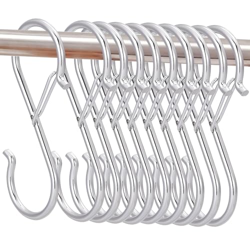 AUSYIWI 10 Haken in S-Form mit,Belastbar bis 20KG,Anti-Fall-System vielseitige Haken Hilft Ihnen, Ihr Zuhause zu organisieren Organisieren Sie Ihre Küche und Schrank 【silbrig,Mittel(Stäbe<2cm】 von AUSYIWI
