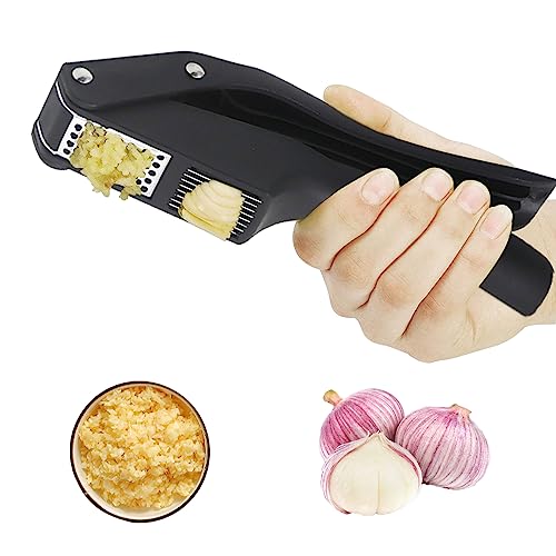 AUSYIWI 2 in 1 Knoblauchpresse, professionelle Edelstahl Knoblauchpresse, Ingwerzerkleinerer, rutschfest, bequem und leicht zu reinigen (schwarz) von AUSYIWI