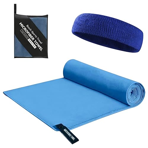 AUSYIWI Mikrofaser Handtuch - 152x76 cm Strandtuch Mikrofaser Handtücher Microfaser Badetuch Groß Reisehandtuch Schnelltrocknend Sporthandtuch für Sport Yoga Beach Gym (Blau) von AUSYIWI