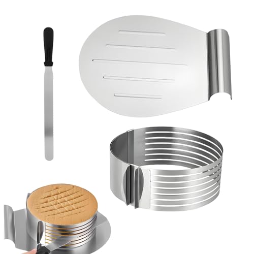 AUSYIWI Torten Zubehör 3er Set, Tortenring Verstellbar Backring aus Edelstah, Tortenschneider Tortenheber für Tortenboden Kuchen Boden Brot Backform Backanfängern und Hobbybäckern von AUSYIWI