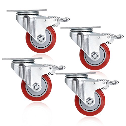 4 Stück 3" Transportrollen Lenkrollen Strandkorbrollen Schwenkrollen Schwerlastrollen Möbelrollen Warenkorbrollen Fußrolle Rollen Räder mit Bremse Tragkraft 544 kg, Rot von AUTDER
